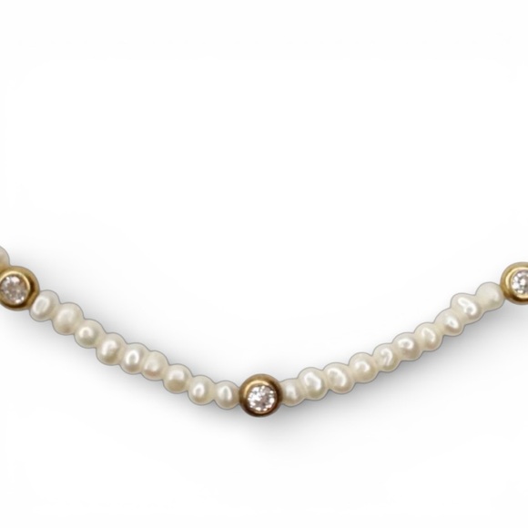 ADINA EDEN 14K Gold Plated Sterling Silver Freshwater Pearl & CZ Choker Necklace - Picture 7 of 14